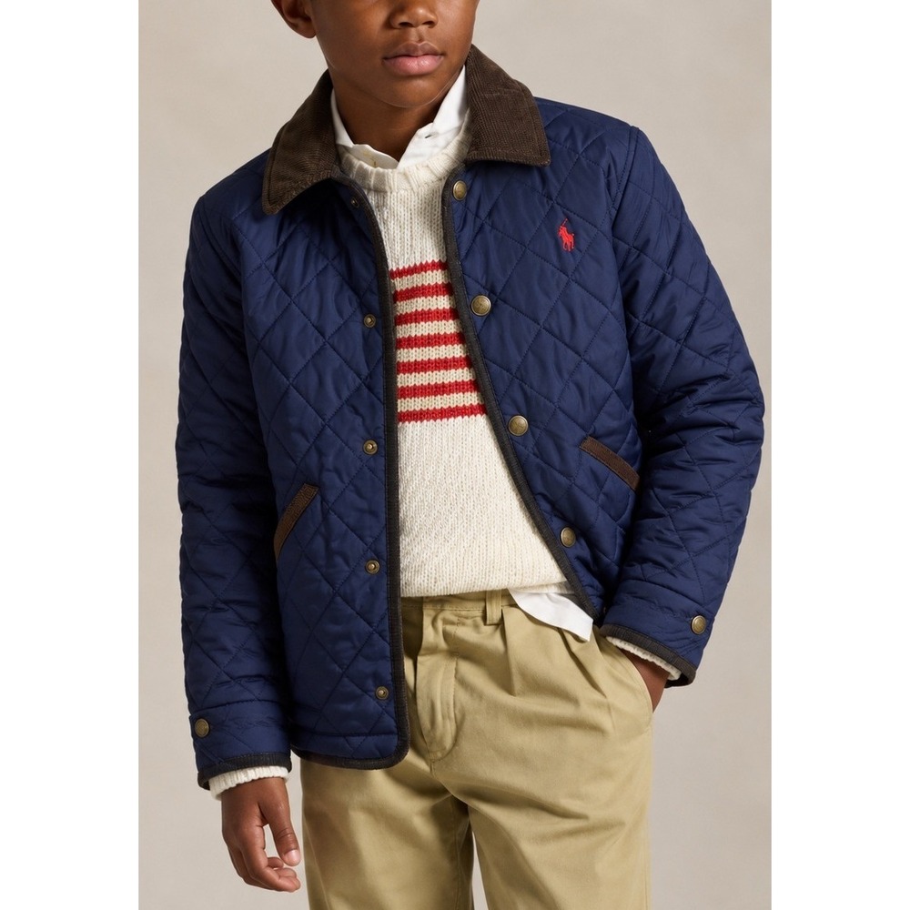 Polo Ralph Lauren Boys Navy Blue Quilted Barn Jacket Size M 10-12 Preppy Coat